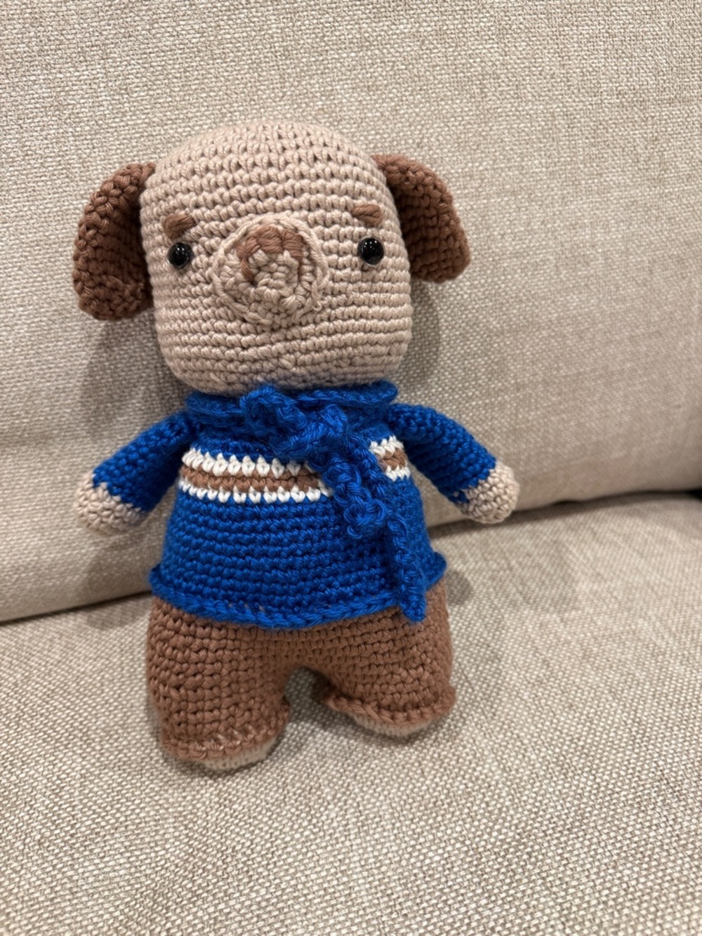 Crocheted Dog Plush Toy with Blue Sweater